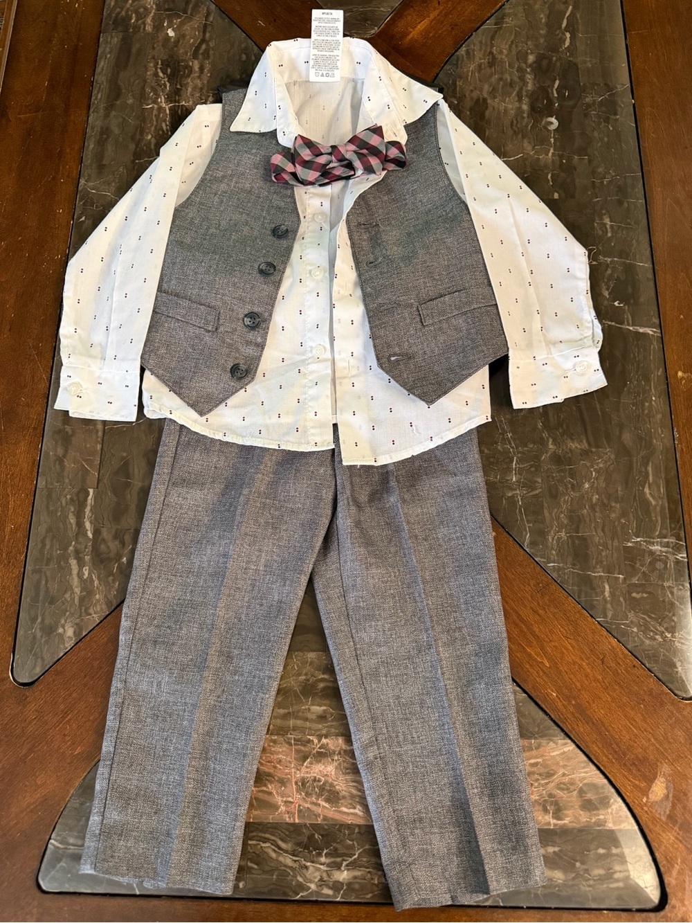 Classic Gray Boys' Dress Vest & Pants Set with White Shirt and Bow Tie